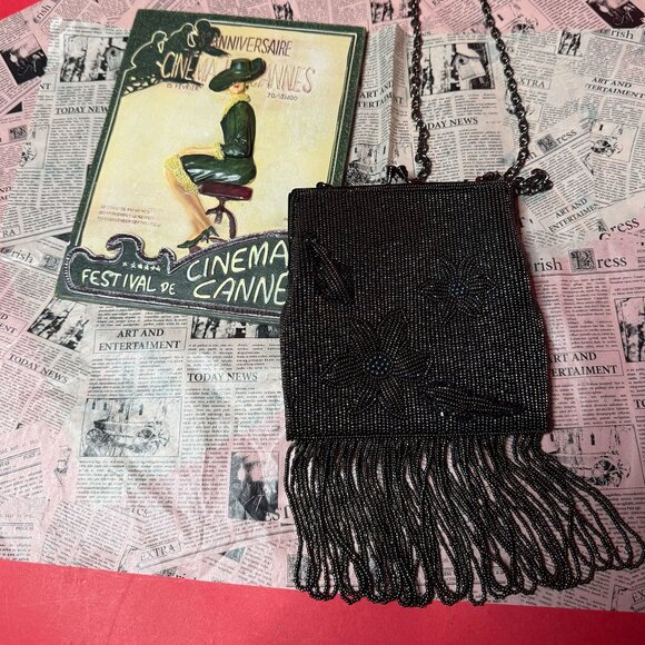 Vintage Beaded Fringe Evening Bag & 3D Cannes Cinema Art Plaque – Unique Gift - Picture 3 of 12